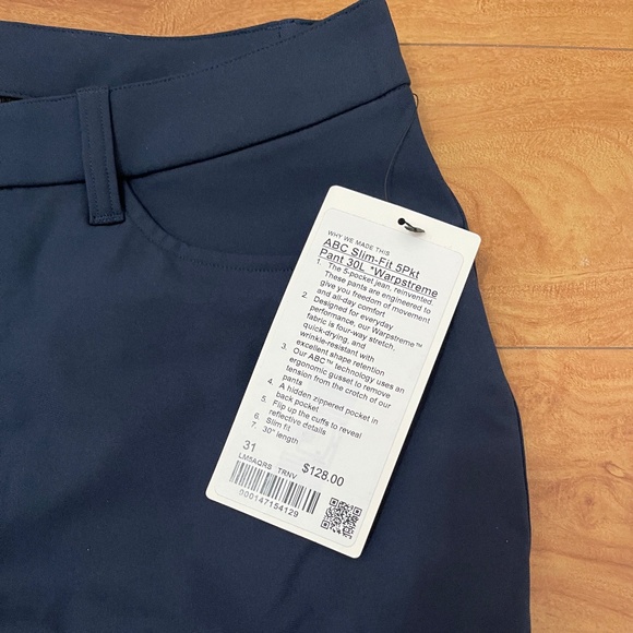 Lululemon Men ABC Slim Fit 5 Pocket Pant Navy Blue 31"W x 30"L New with Tag - Picture 4 of 7